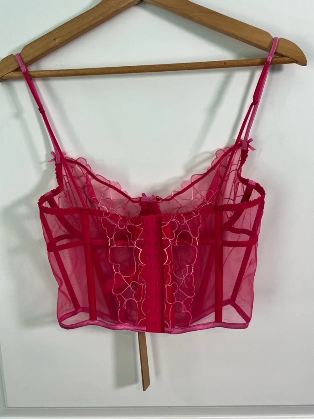 NWT SKIMS Embroidered Tulle Corset Top Size Small Hearts Pink Punch - Picture 4 of 4